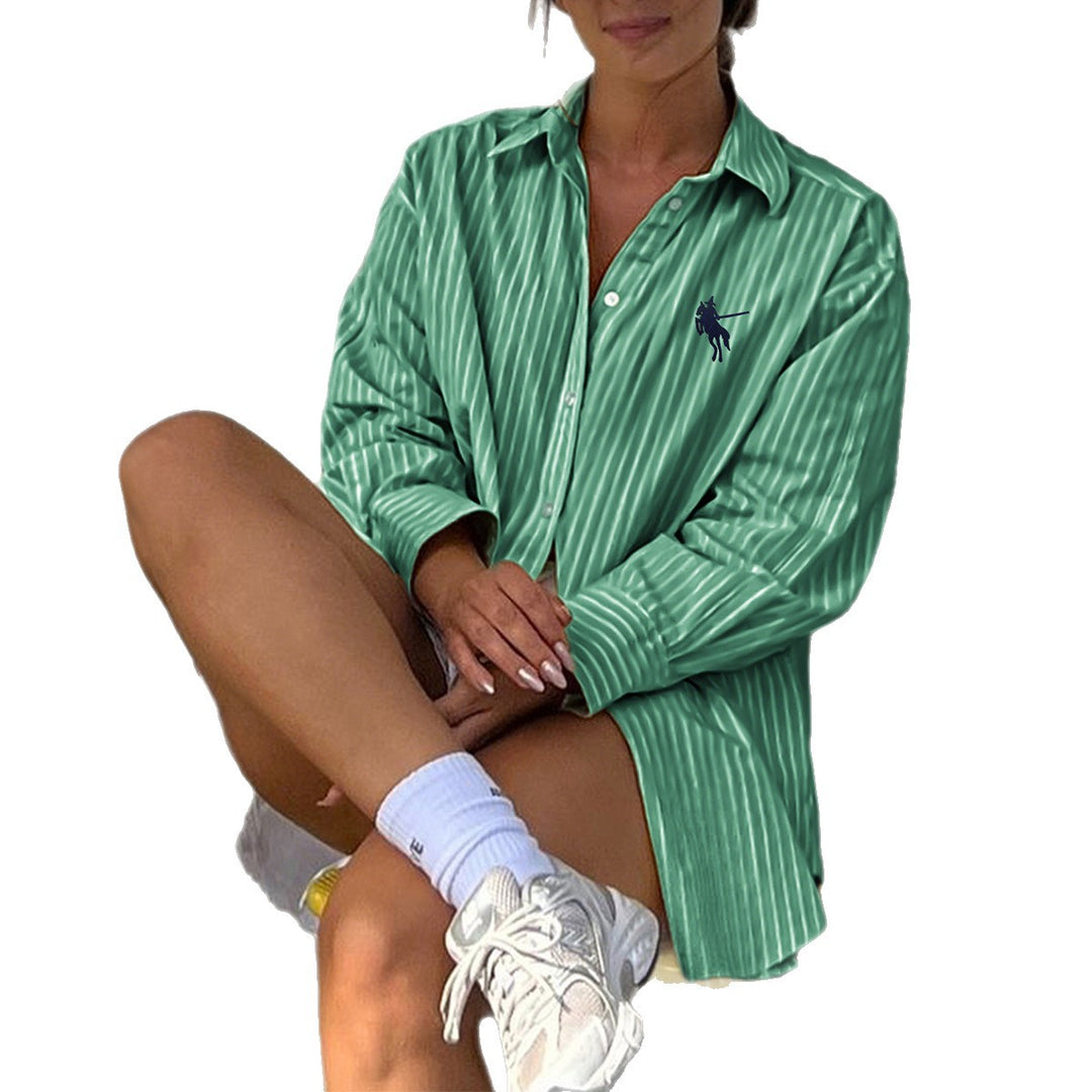 Damen nan oversized gestreifte Hemdbluse mit verlängertem Rückteil und extraweiten Manschetten Shop Nory