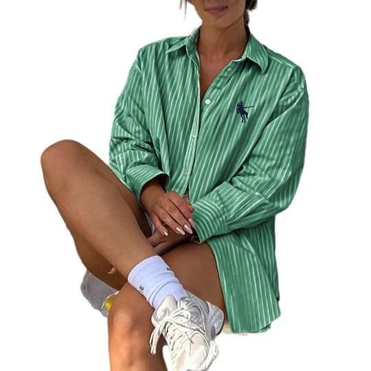 Damen nan oversized gestreifte Hemdbluse mit verlängertem Rückteil und extraweiten Manschetten Shop Nory
