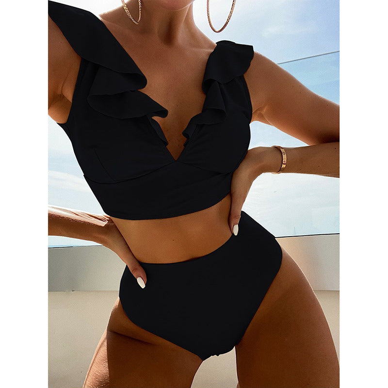 Damen Bikiniset mit voluminösen Rüschendetails und hoch geschnittenem Slip