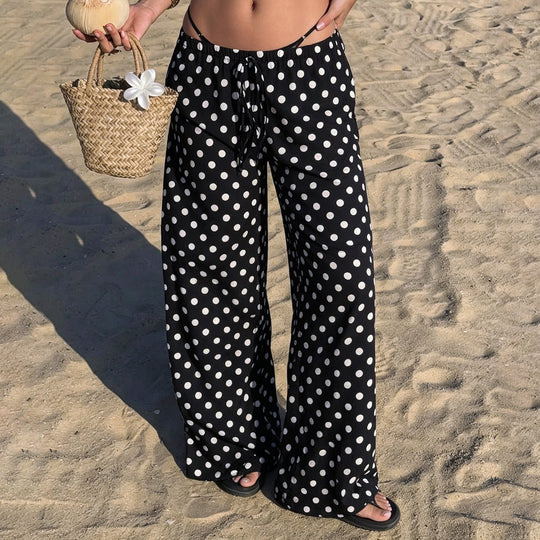 Damen nan weite Palazzo-Hose mit elastischem Bund und Punkte-Muster Shop Nory