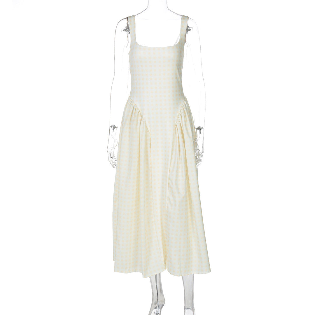 Damen Sommerliches Maxikleid mit Karo-Design und seitlichen Raffungselementen
