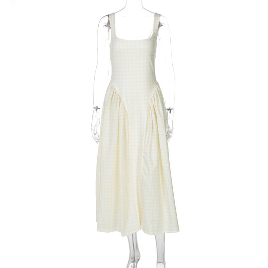 Damen Sommerliches Maxikleid mit Karo-Design und seitlichen Raffungselementen