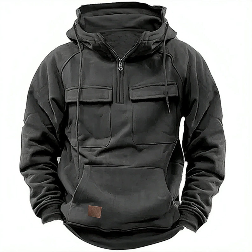 Herren nan Utility Kapuzenpullover mit aufgesetzten Brusttaschen und halbem Reißverschluss Shop Nory