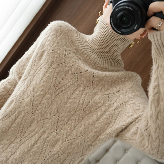 Damen Weicher Mohair‑Optik Oversize‑Rollkragenpullover mit Ajour‑Zopfstruktur Shop Nory
