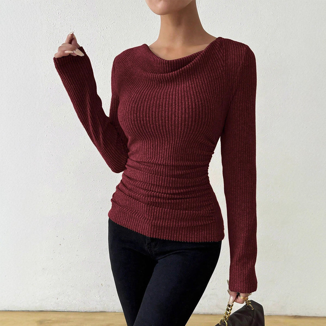 Damen nan eng anliegendes Rippenstrick-Longsleeve mit geraffter Taille Shop Nory