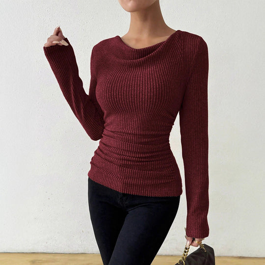 Damen nan eng anliegendes Rippenstrick-Longsleeve mit geraffter Taille Shop Nory