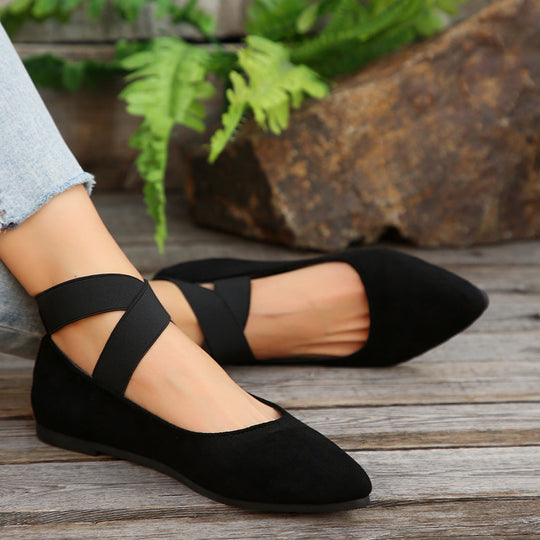 Damen Ballerina-Schuhe mit elastischen Kreuzbändern und rutschfester Sohle
