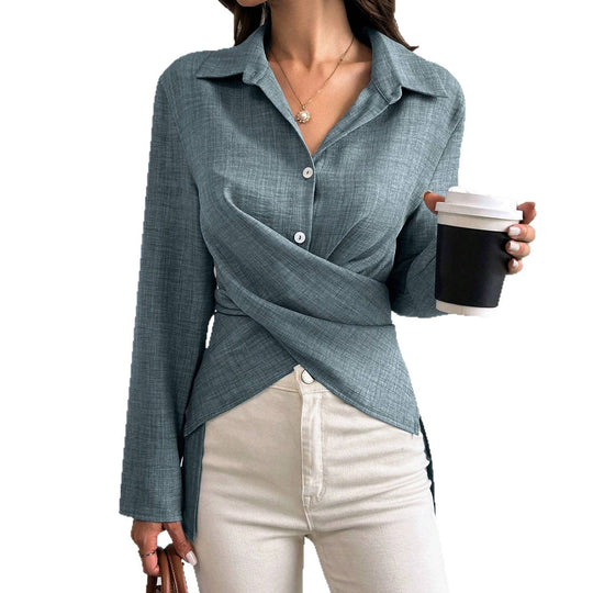 Damen Wickelbluse mit Hemdkragen und asymmetrischem Saum Shop Nory