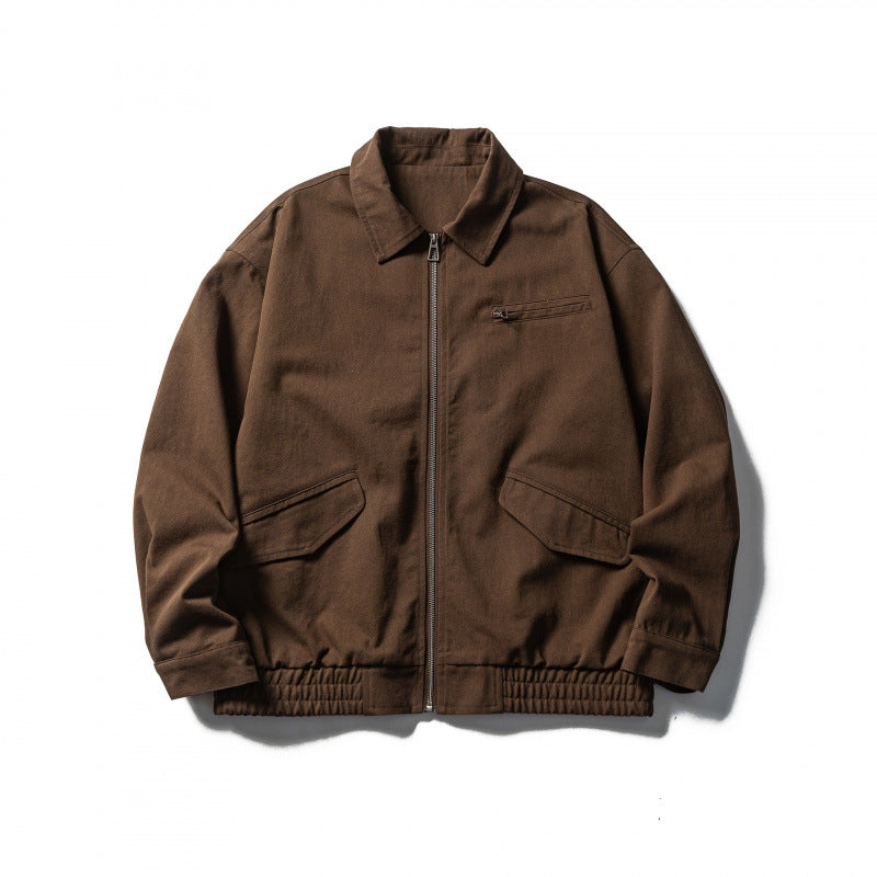Herren Boxy-Workwear-Jacke mit durchgehendem Reißverschluss, aufgesetzten Pattentaschen und elastischem Bund Shop Nory