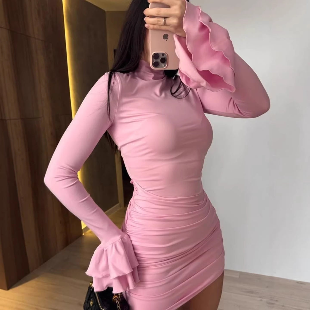 Damen Eng anliegendes Minikleid mit Rüschen-Volantärmeln und geraffter Wickeloptik Shop Nory