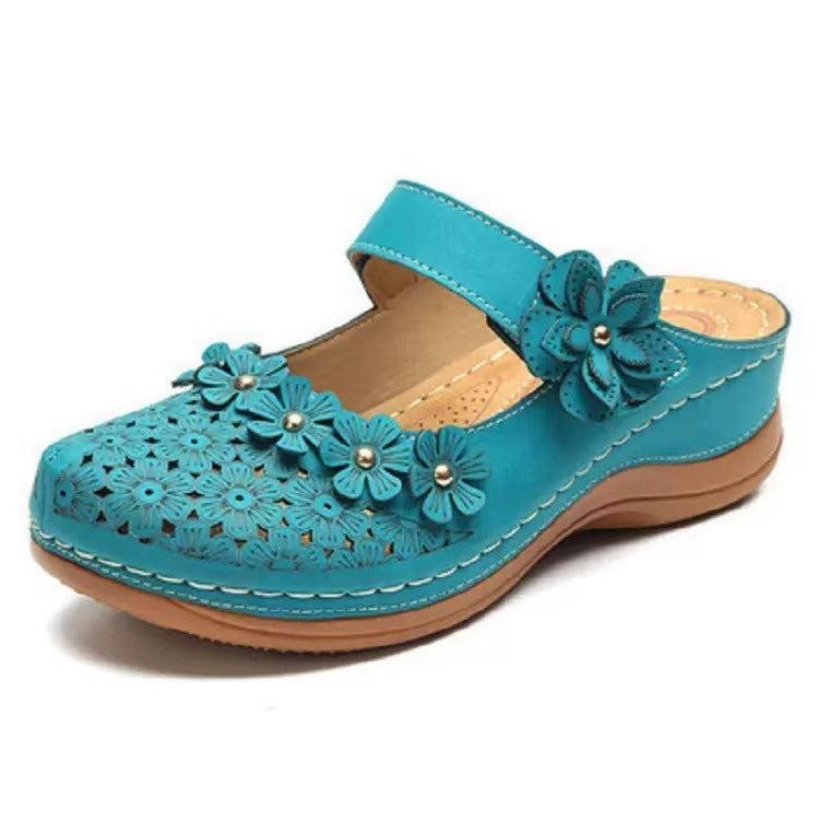 Damen Clogs mit blumigen Applikationen und verstellbarem Riemen
