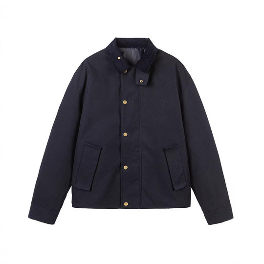 Herren Kurze Boxy-Workerjacke aus robustem Canvas mit Cordkragen und verdeckter Druckknopfleiste Shop Nory