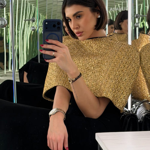 Damen Kurz-Capelet aus Bouclé-Tweed mit Stehkragen Shop Nory