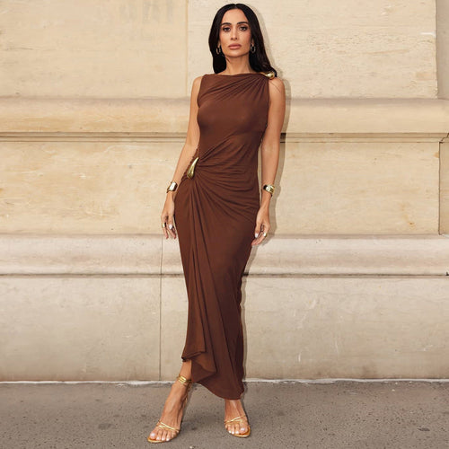 Damen Elegantes Maxikleid mit asymmetrischem Design und drapierter Taille
