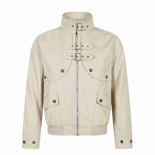 Unisex Kurz geschnittener Canvas-Fieldblouson mit Schnallenblende, Utility‑Taschen und hohem Stehkragen Shop Nory