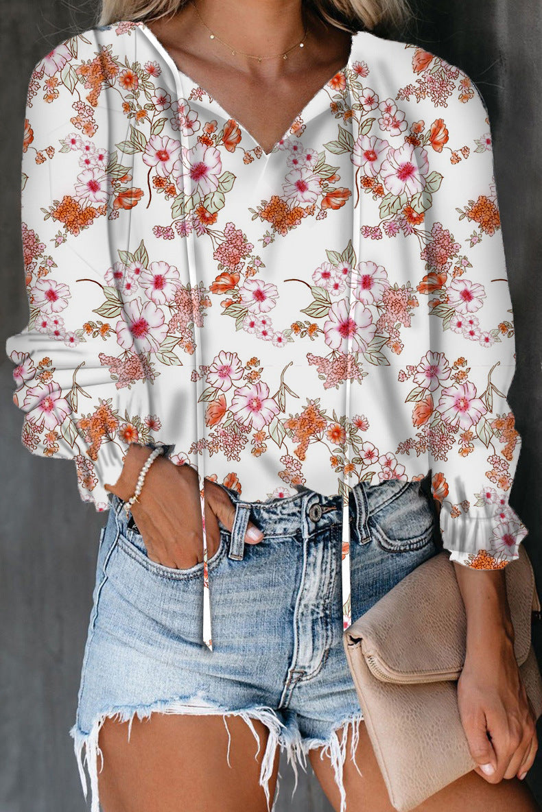 Damen Bluse mit Rüschendetails und tiefem V-Ausschnitt