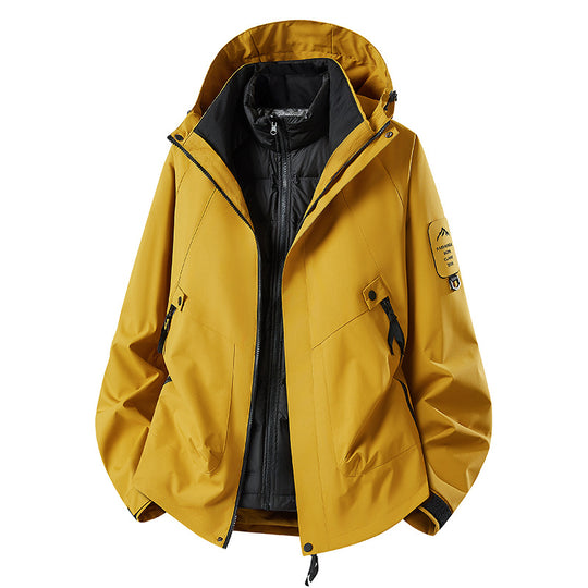 Herren Zwei-in-eins Wetterschutzjacke mit abnehmbarer Steppweste und verstellbarer Kapuze Shop Nory