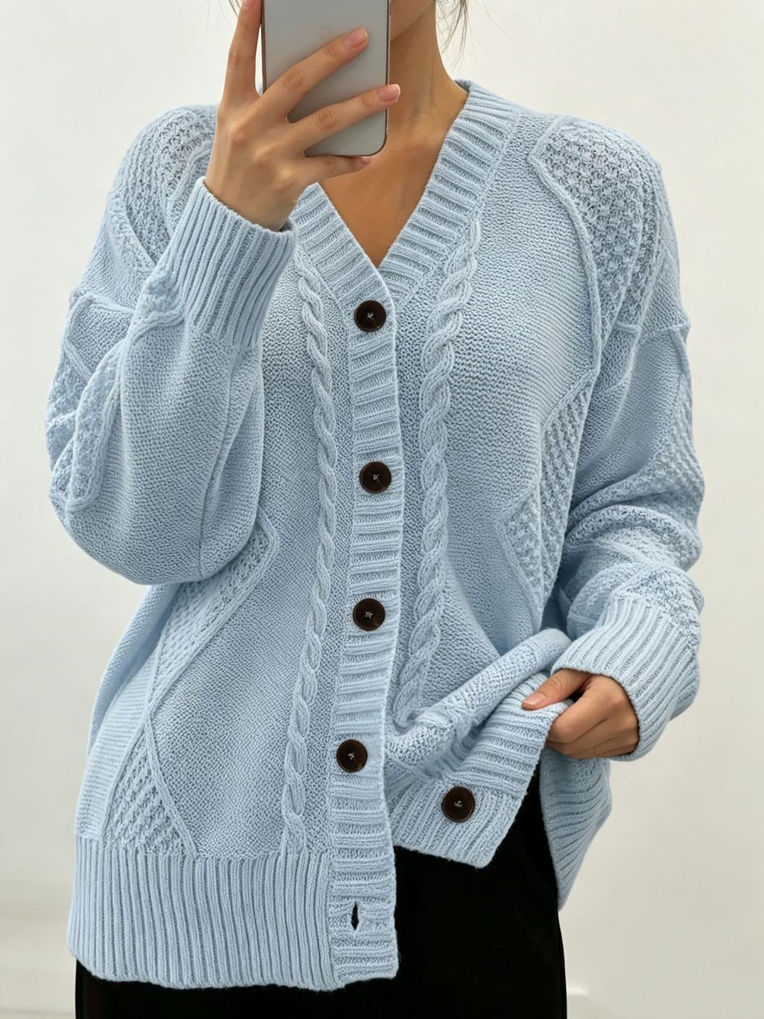 Damen Oversize Strickcardigan mit Zopf- und Strukturdetails Shop Nory