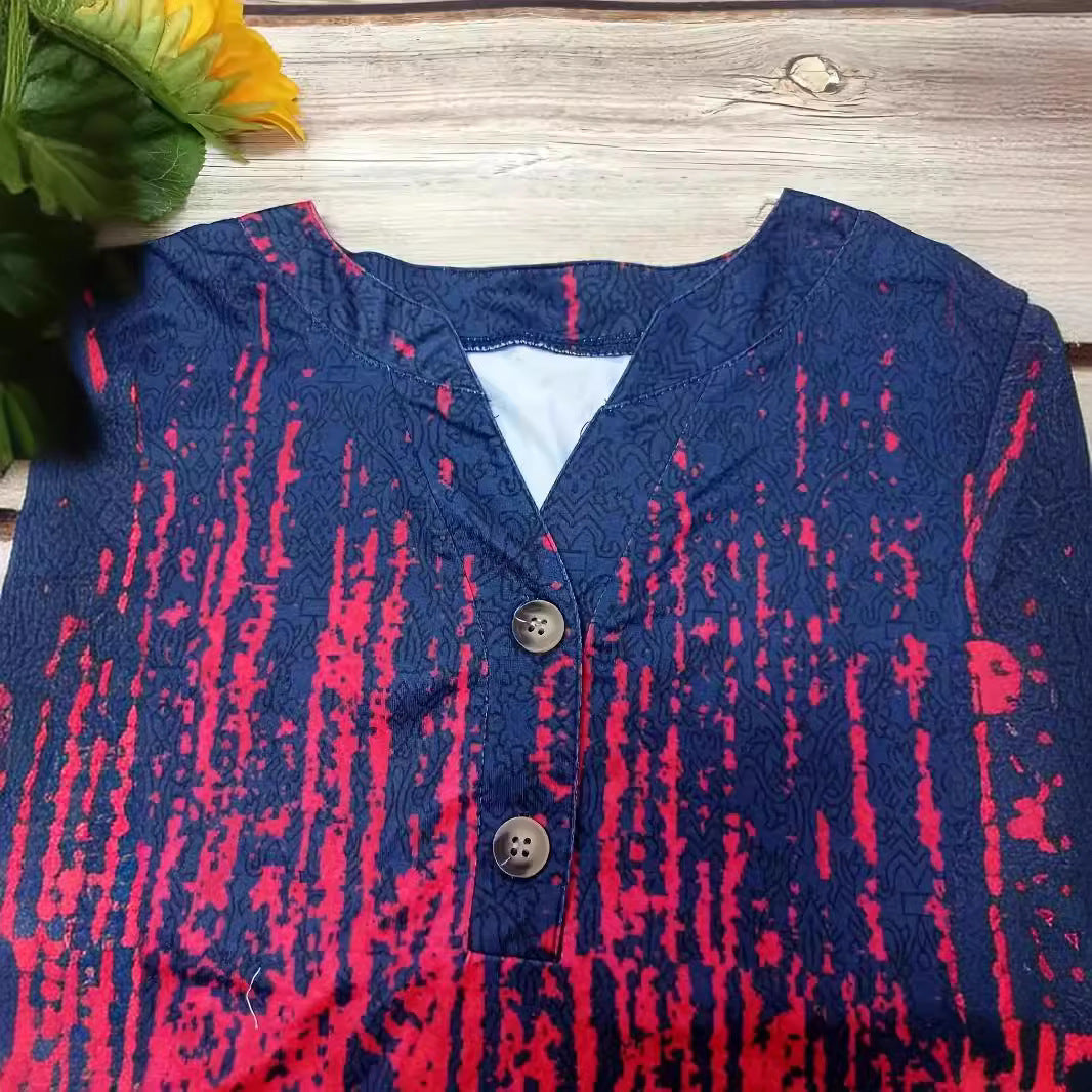 Damen Kurzarm-Bluse mit stylischem Knopf-Design und modischem Farbverlauf