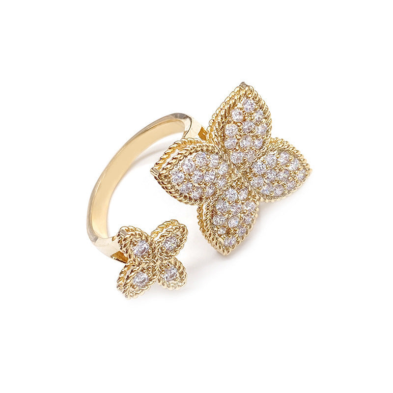 Damenring mit floralem Design und funkelnden Zirkonia-Steinen Shop Nory