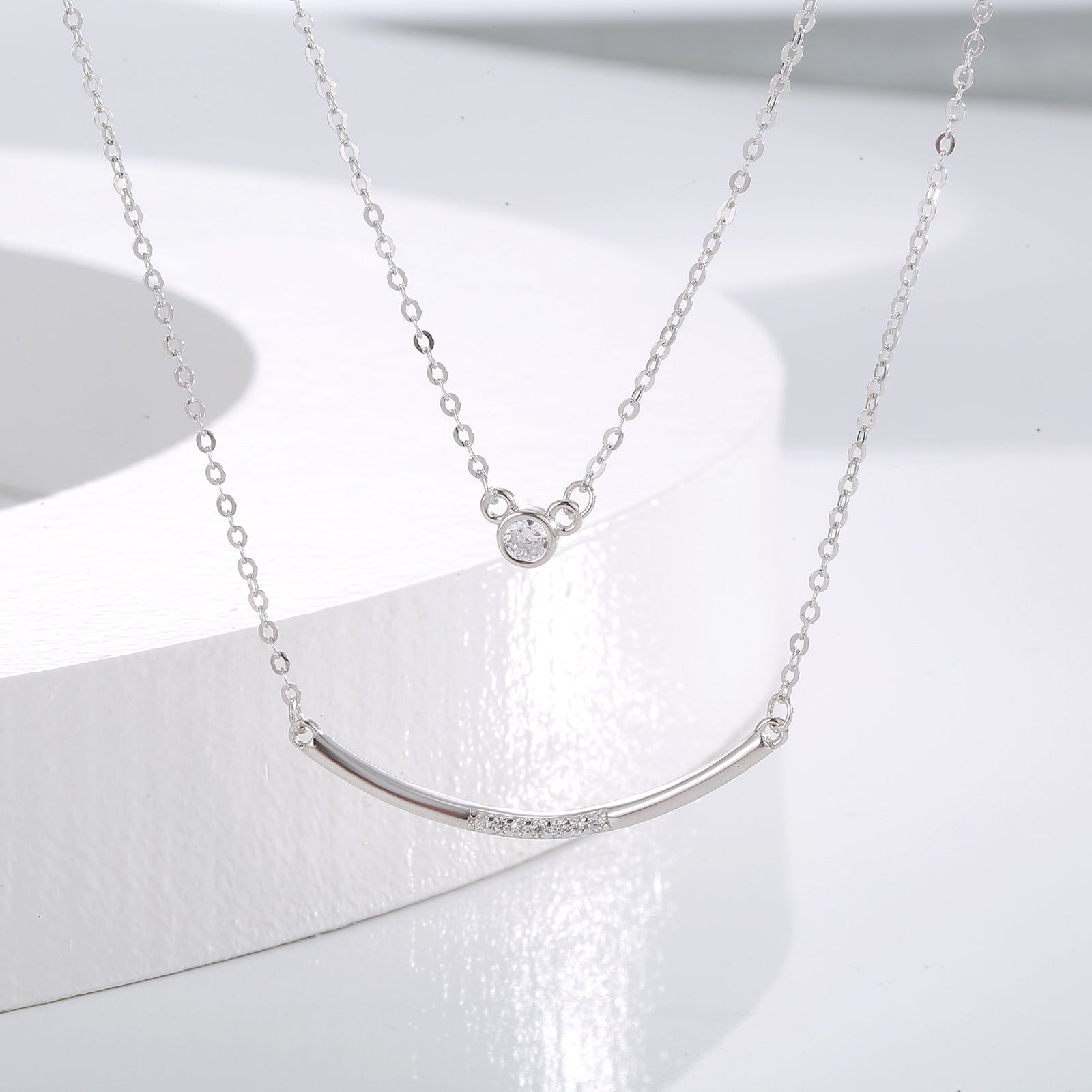 Damen filigrane Doppel-Halskette mit funkelnden Zirkonia-Shop Nory