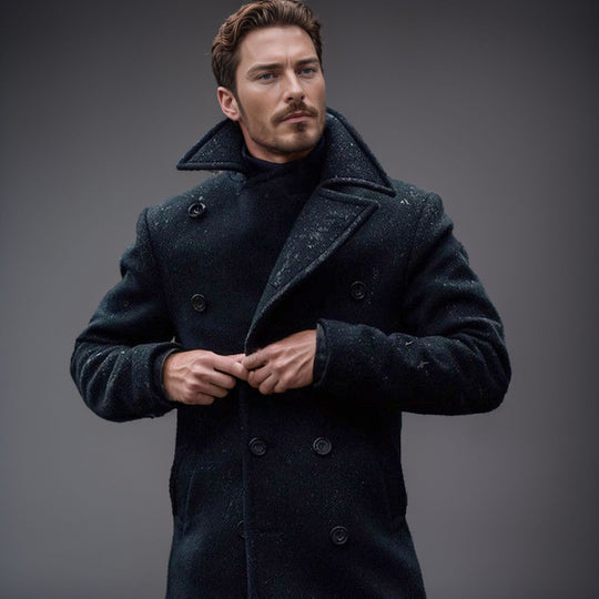 Herren Doppelreihiger Wollmantel mit hohem Stehkragen und taillierter Silhouette Shop Nory