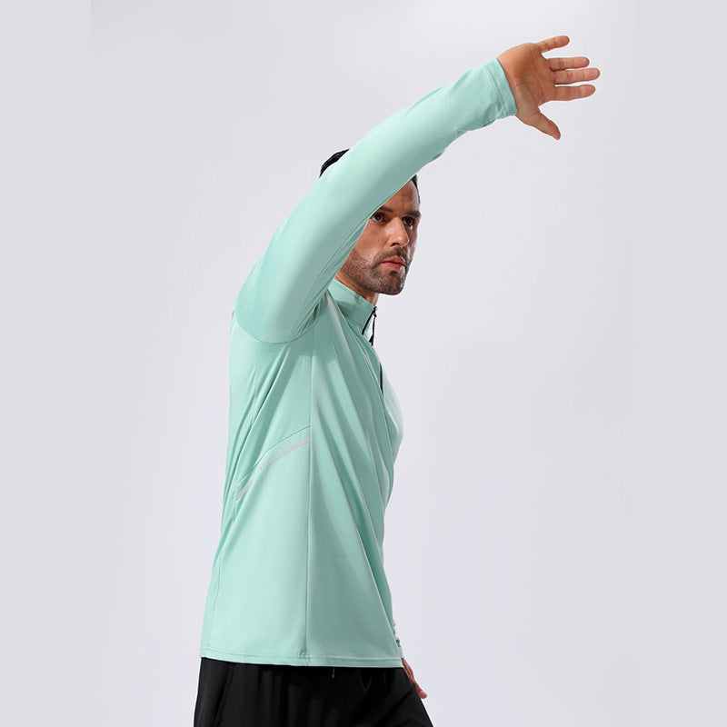 Herren Leichtes Sportliches Langarm-Poloshirt mit kurzem Reißverschluss und Stehkragen Shop Nory