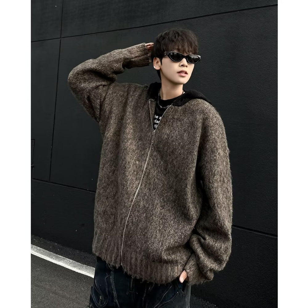 Herren Modischer Grobstrick Pullover mit Kapuze Shop Nory