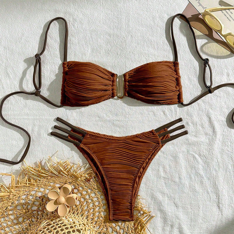 Damen Bikini-Set mit raffiniertem Falten-Design und modischen Akzenten Shopnory