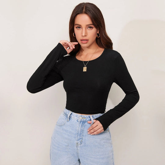 Damen figurbetontes Cropped-Longsleeve mit Sculpting-Passform und Rundhalsausschnitt Shop Nory