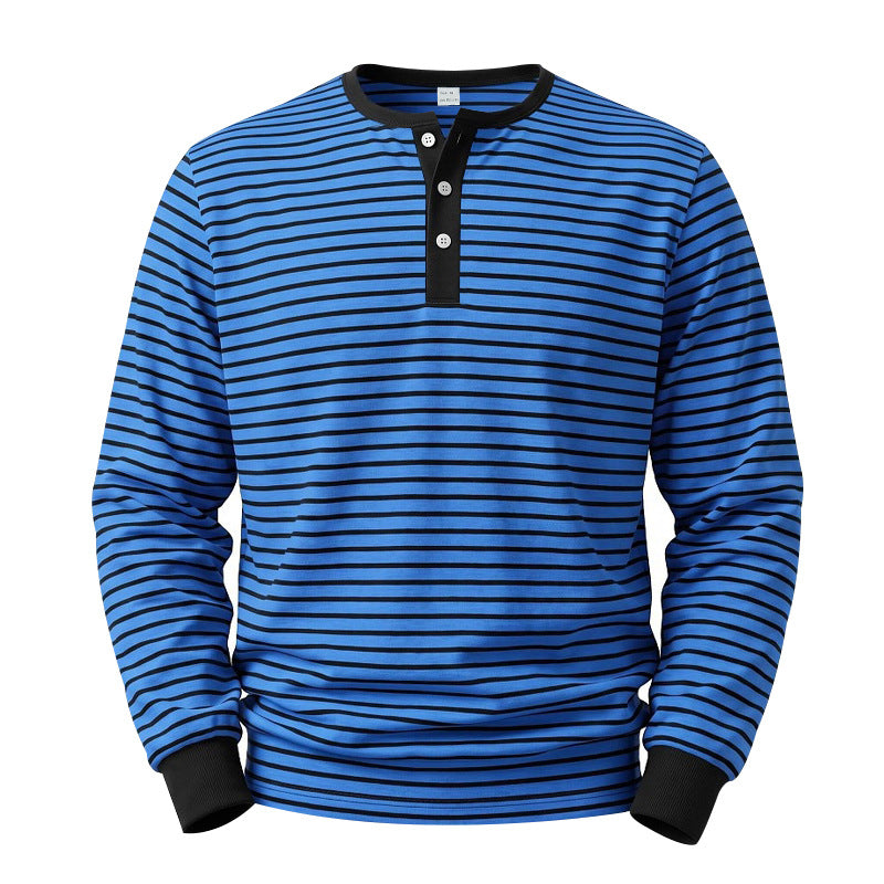 Herren Gestreiftes Langarm-Henleyshirt aus Baumwolljersey mit Knopfleiste Shop Nory