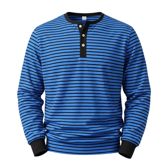 Herren Gestreiftes Langarm-Henleyshirt aus Baumwolljersey mit Knopfleiste Shop Nory