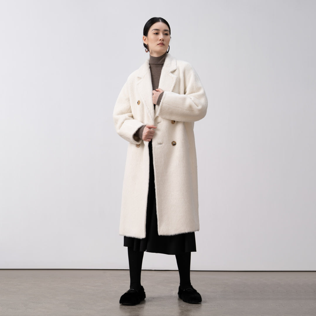 Damen Luxuriöser Doppelreihiger Fleece-Mantel Shop Nory