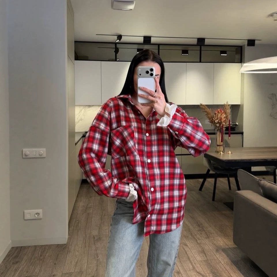 Damen Kariertes Flanell-Overshirt mit Hemdblusenkragen, Relaxed-Fit und aufgesetzter Brusttasche Shop Nory