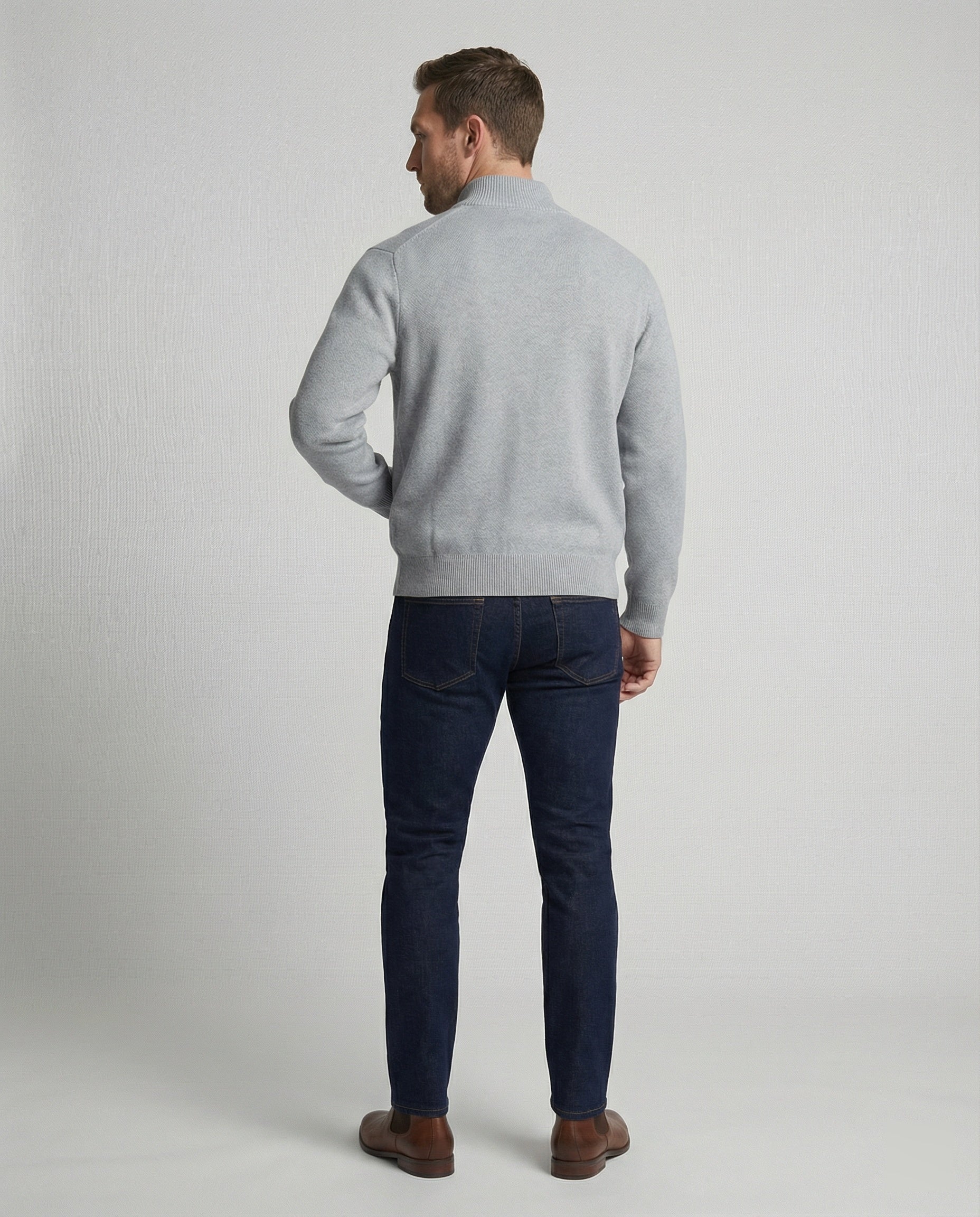 Herren Strickjacke Grau Lockerer Cardigan mit Reißverschluss für Herbst