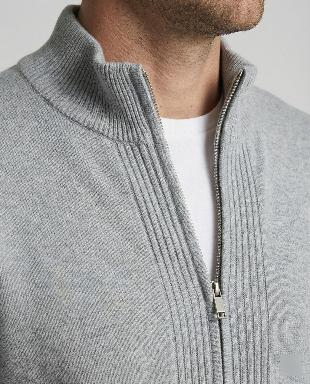 Herren Strickjacke Grau Lockerer Cardigan mit Reißverschluss für Herbst
