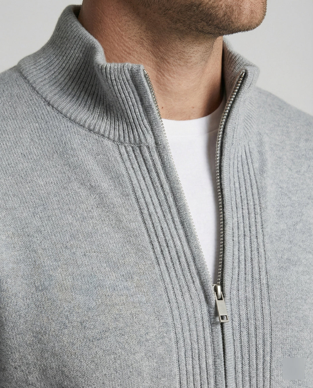 Herren Strickjacke Grau Lockerer Cardigan mit Reißverschluss für Herbst
