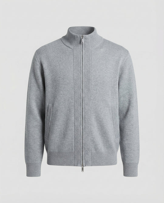 Herren Strickjacke Grau Lockerer Cardigan mit Reißverschluss für Herbst