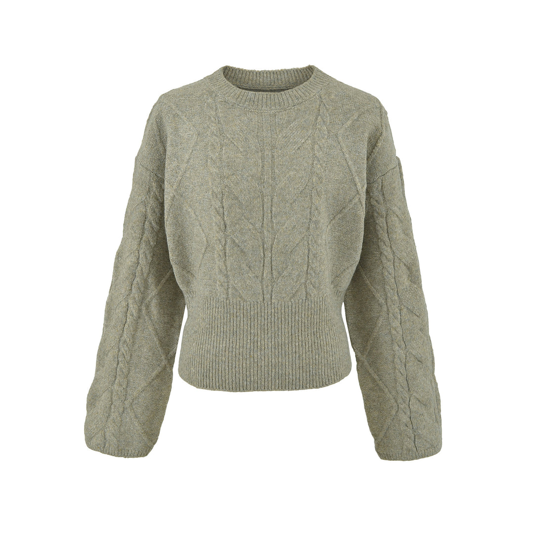 Damen Kurzer Zopfmuster-Strickpullover mit tailliertem Rippbündchen Shop Nory
