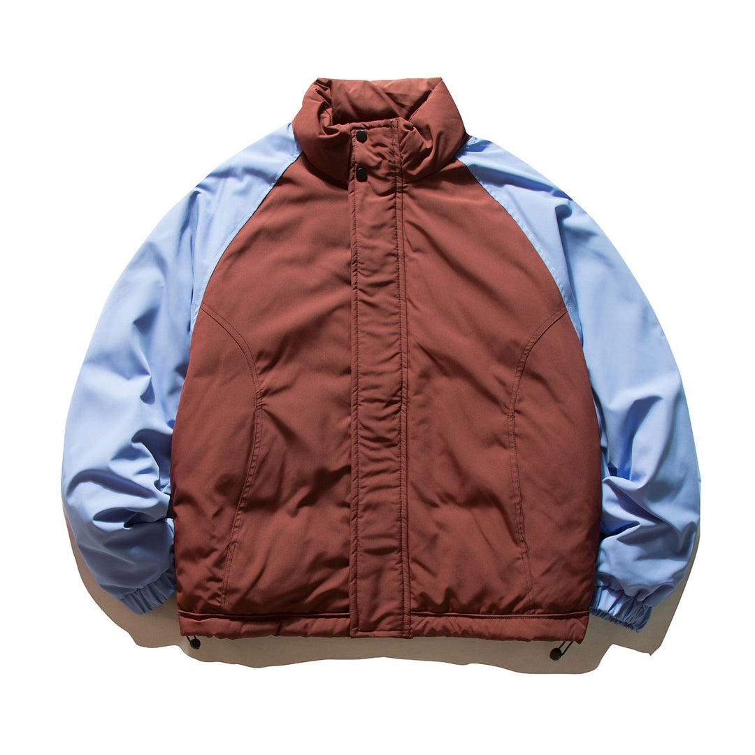 Unisex Kurz geschnittene Colorblock-Wattierungsjacke mit Raglanärmeln und hohem Stehkragen Shop Nory