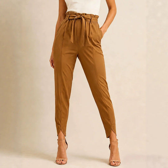 Damen hoch taillierte Paperbag-Hose mit Bindegürtel und geschlitztem Knöchelabschluss Shop Nory