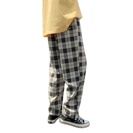 Herren Karierte Relaxed-Fit Hose mit Kordelzug und geradem Bein Shop Nory