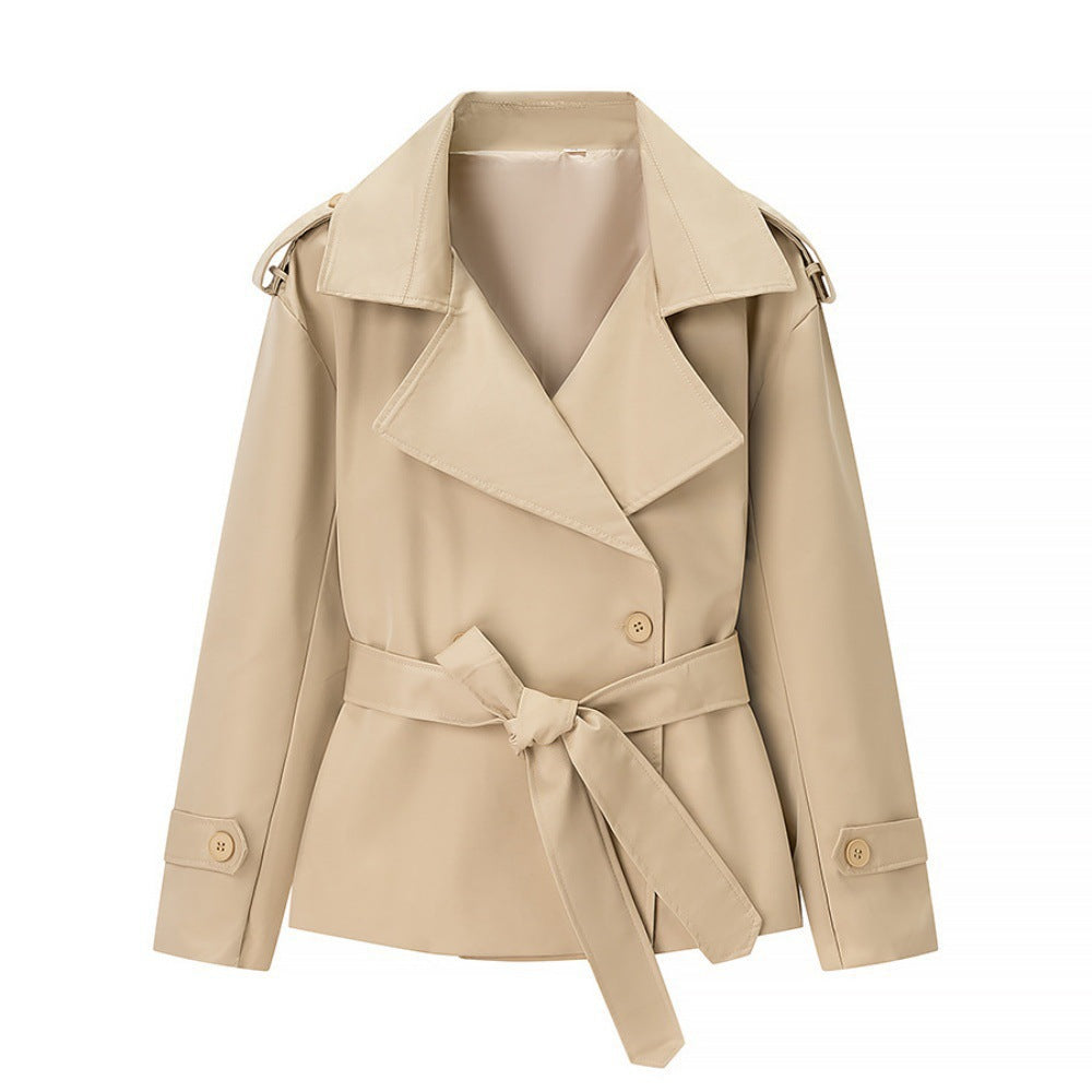 Damen Cropped-Trenchjacke mit doppelter Knopfleiste, Taillengürtel und Schulterriegeln Shop Nory