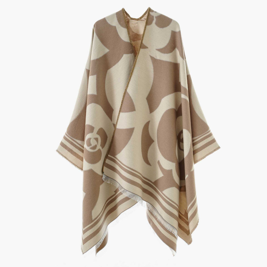 Damen Grobgewebter Jacquard-Überwurf mit großflächigem Ornamentmuster und Zierfransen Shop Nory