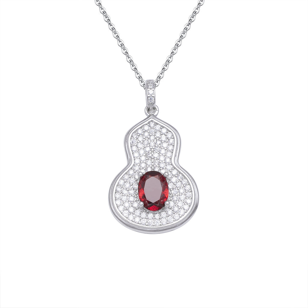 Damen eleganter Anhänger mit rot funkelndem Zirkon Stein Shop Nory