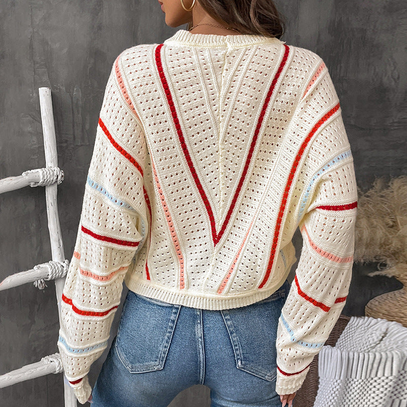 Damen Oversize-Ajourstrickpullover mit V-Streifen-Design Shop Nory