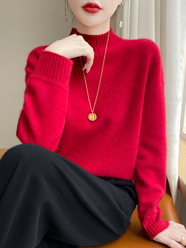 Damen Luxusweicher Midweight-Mockneckpullover aus Angora‑Optik mit feiner Rippe und entspannter Silhouette Shop Nory