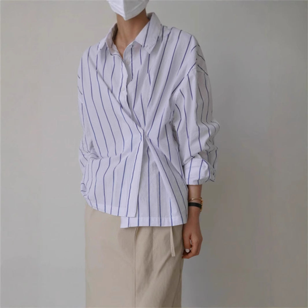 Damen Oversize-Kastenhemdbluse aus Leinen-Baumwollmix mit vertikaler Nadelstreifen-Optik und legerer Silhouette Shop Nory