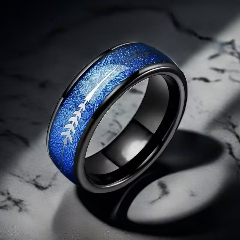Herren Ring mit innovativen, graffitibasierten Muster und eleganter Schwarze Keramikeinlage Shop Nory