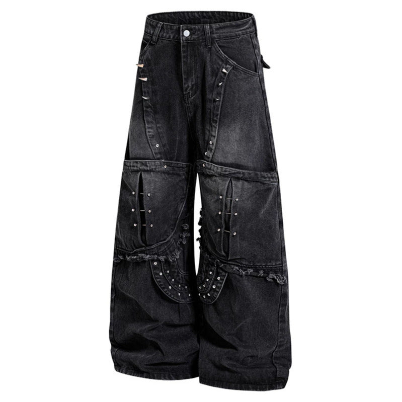 Damen Weite High‑Waist Denim‑Cargo‑Culotte mit Nieten und großen Pattentaschen Shop Nory